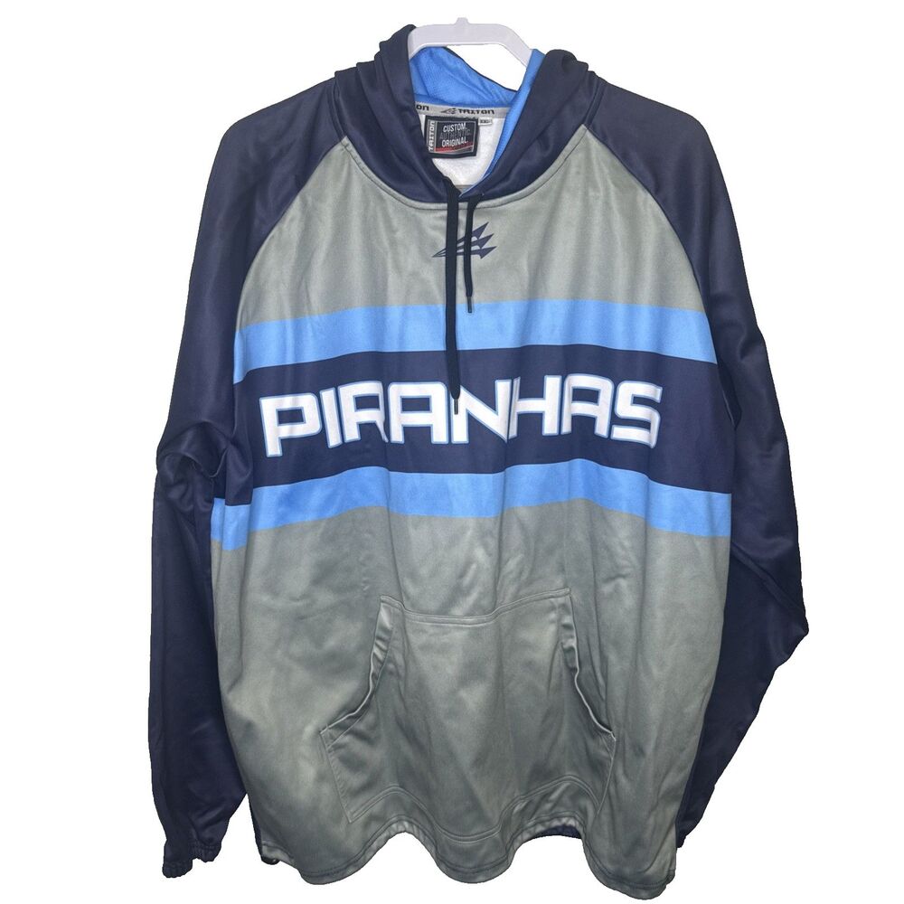 Triton Lumberton Piranhas Hoodie Mens 2XL Pullover Sweatshirt Blue Gray Active